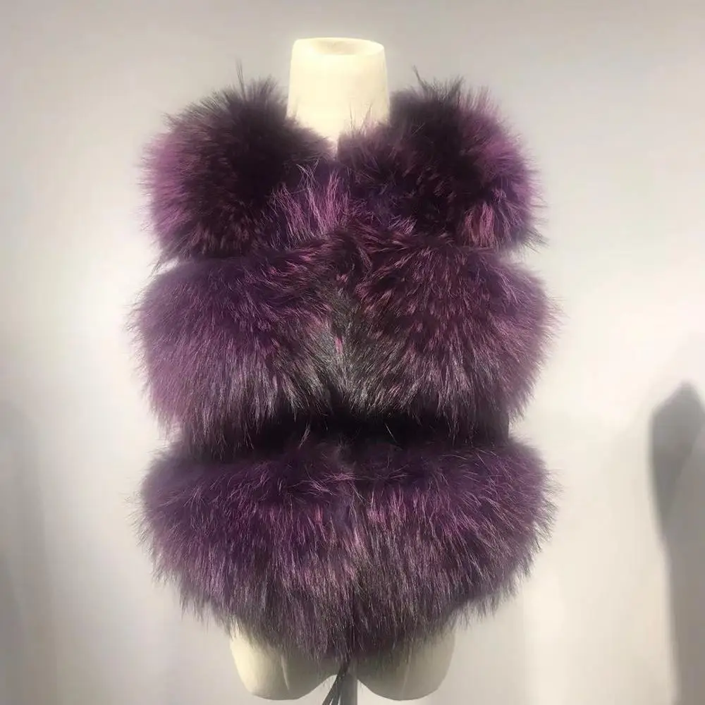 purple QIUCHEN PJ8051 женский жилет из натурального меха енота меховой жилет короткая куртка женская зимняя модная короткая жилетка высокого качества - Цвет: purple