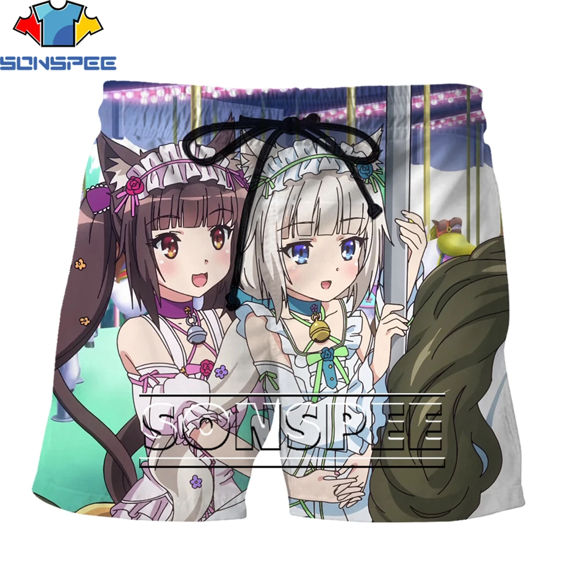 

SONSPEE Cute Cartoon Anime Chocolate Vanilla 3D Printing Men's Shorts Summer Original Personality Otaku Casual Couple Clothing