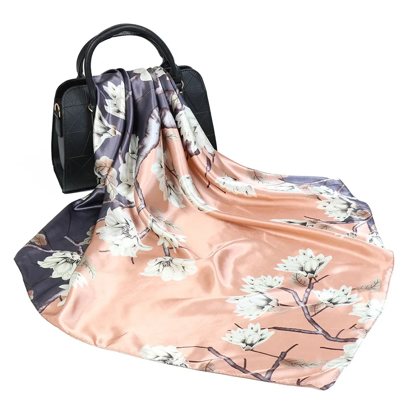 Шелковый шарф женский Принт свернутый тонкий с большой шалью корейский стиль