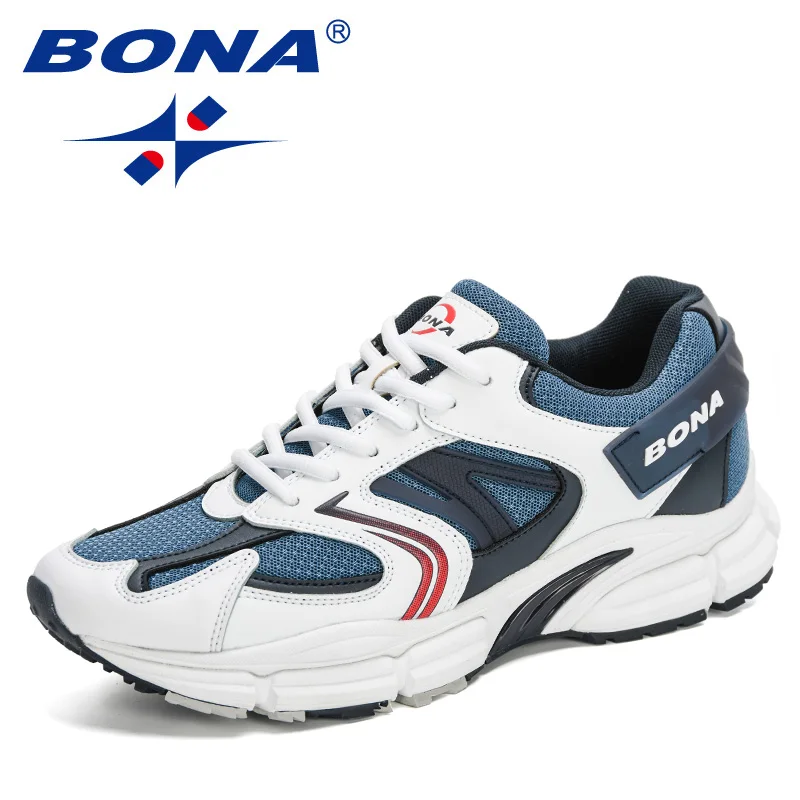 BONA 2021 New Designers Action Leather Mesh Men Running Shoes Sneakers Trainers Lightweight Antiskid Outdoor Walking Shoes Man