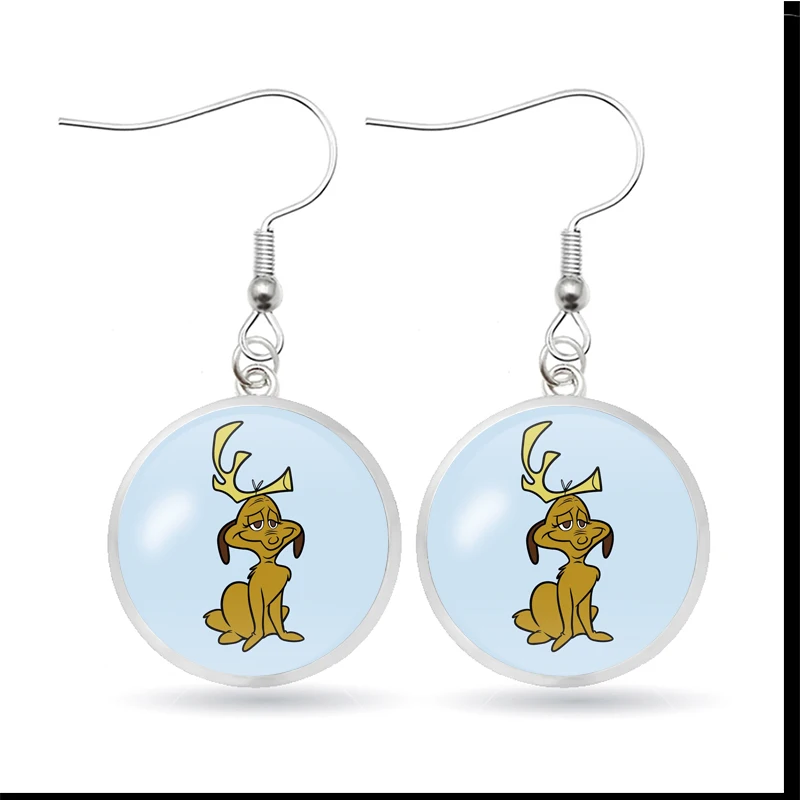 Серьги гвоздики из стекла с рождественским принтом в виде кабошона для женщин и