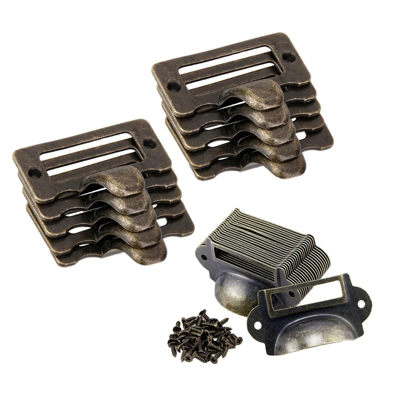

2 Set Antique Label Frame Card Holder Handle Drawer Box Case Hardware-48Mm X 38Mm X 39Mm & 69Mm X 35Mm X 39Mm X 8Mm