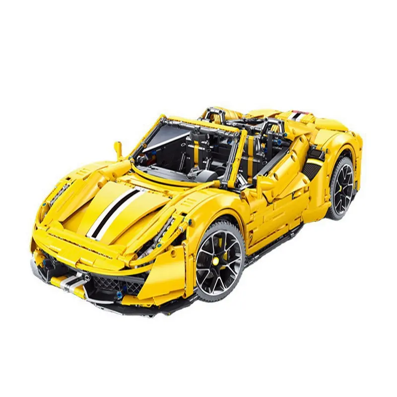 Конструктор желтого цвета 1:8 T5005A с ферраридом 488 MOC модель супер-быстрой гоночной