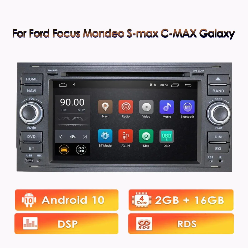 Автомагнитола 2 Din Android 10 для Ford Focus 3 C-MAX Mondeo S-max Galaxy Fiesta Transit Fusion Connect Kuga DVD