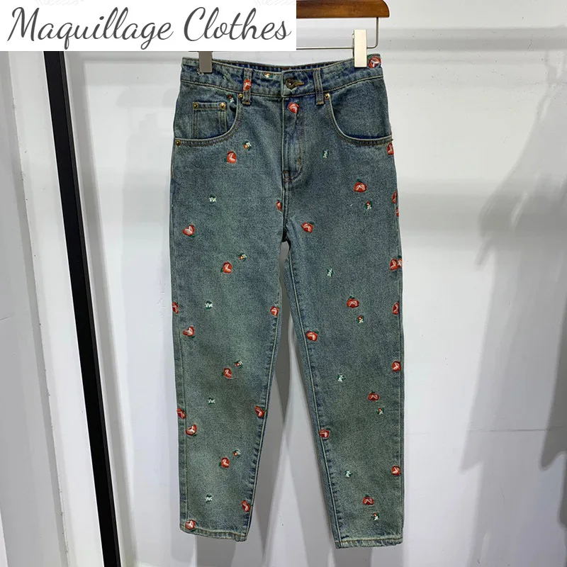 

2021 Spring Summer Fashion women's brand new high quality embroidery Jeans Chic Denim ninth pants B777