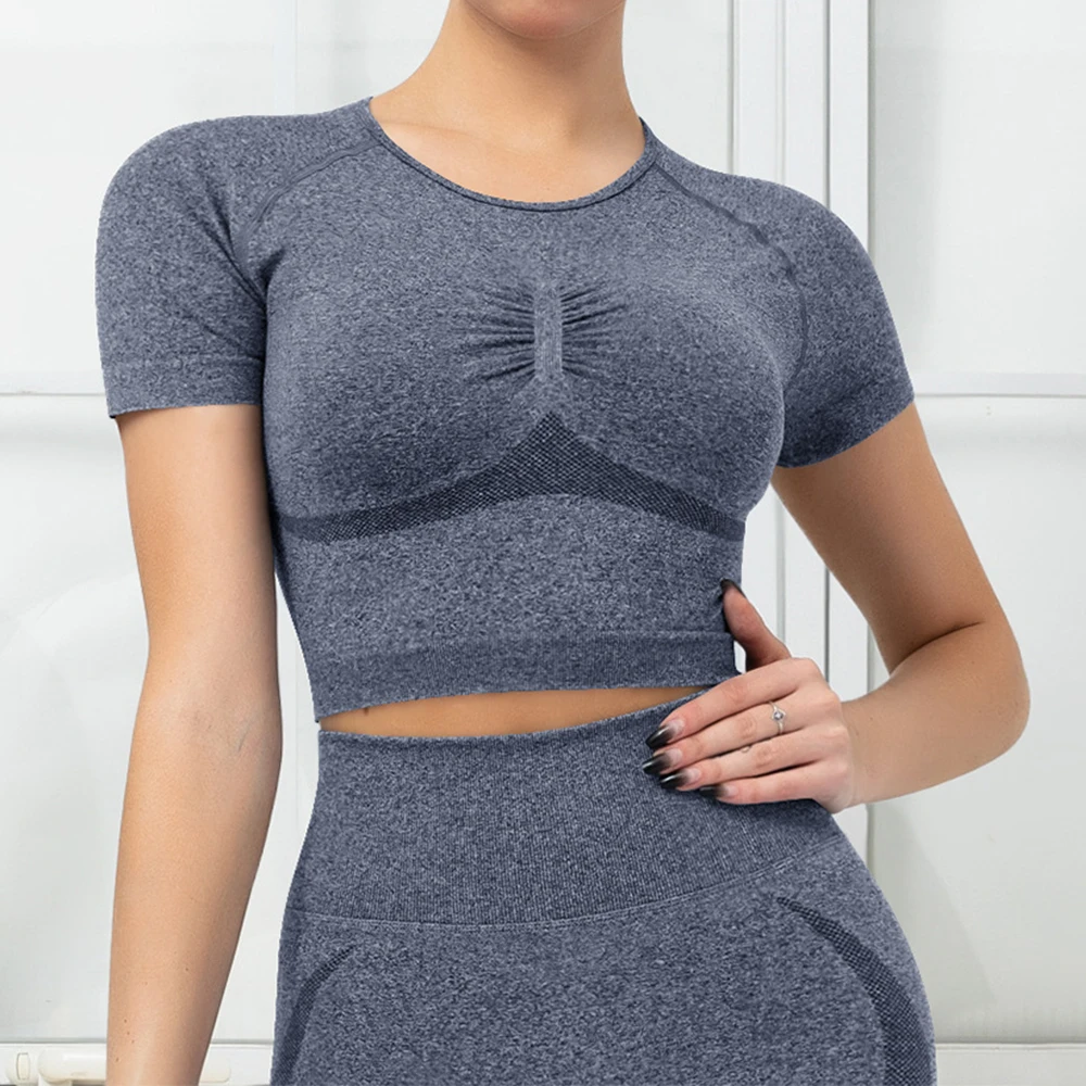 

Seamless Women's Short Sleeve Crop Top Yoga Shirts Slim Fit Running Fitness T-shirts Gym Workout Tops For Women Sport Cycling