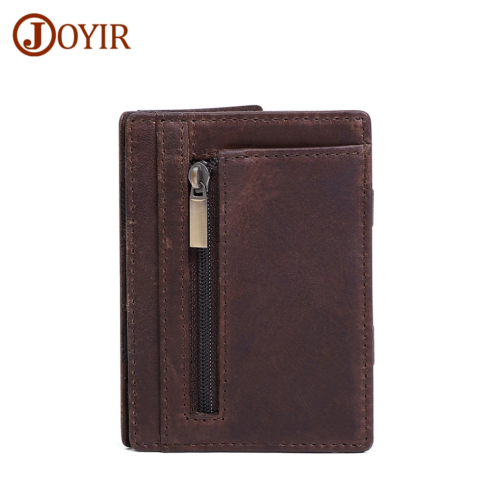 JOYIR Men Magic Wallet Genuine Leather Card Holder with Coin Pocket Business Thin Minimalist RFID Man Purse Money Bag Cash Clip
