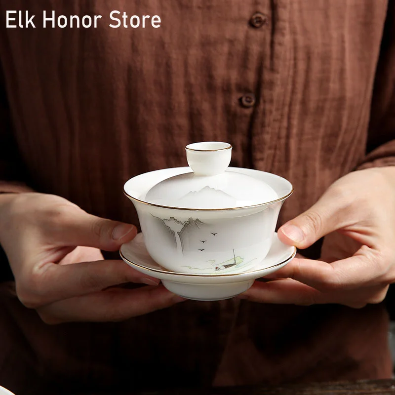 

140ml Tea Bowl Creative Ceramic Porcelain Tea Tureen Chinese Kung Fu Teaware Drinkware Master Cup Gaiwan Puer Cups Decor Crafts