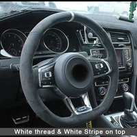 non slip black genuine leather suede car steering wheel cover for volkswagen golf 7 mk7 gti r vw polo scirocco 2015 2016