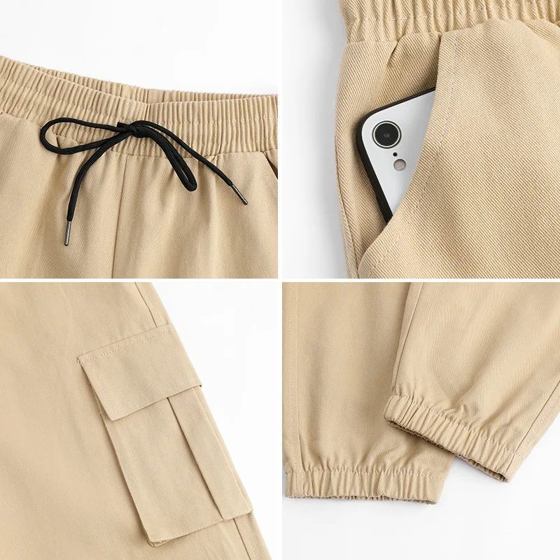 

Women's Autumn Winter Fashion Cargo Pant Loose Casual Black Suit Pants High Waist Pockets Office Ladies Pant Elastic Trousers