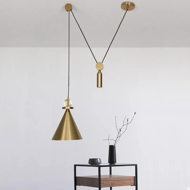 Modern Suspension Brass Color Adjustable Pendant Light Pulley Bedside Hanging Lamp Hanglamp Bedroom Living Room Pendant Lamp