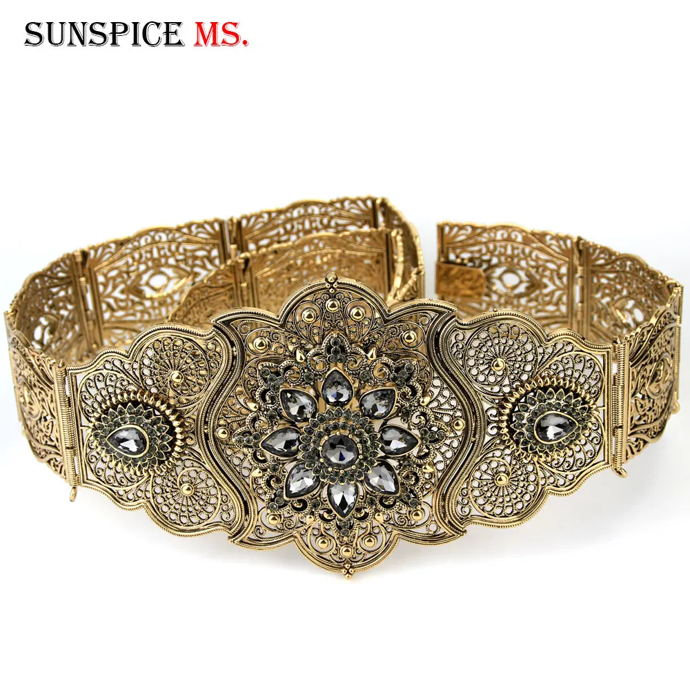 

Sunspicems Elegant Moroccan Caftan Belt for Women Big Size Caucasus Wedding Jewelry Metal Waist Link Chain