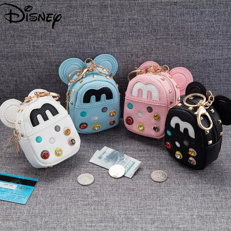 

Disney Cartoon Mickey Korean Personality Key Bag Coin Purse Cute Rivet Mini School Bag Female Car Key Chain Bag Pendant