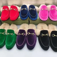 high quality muller shoes in winter 2021 new velvet flat plush slippers black joker fashion 34 44 size logo custom womens shoes