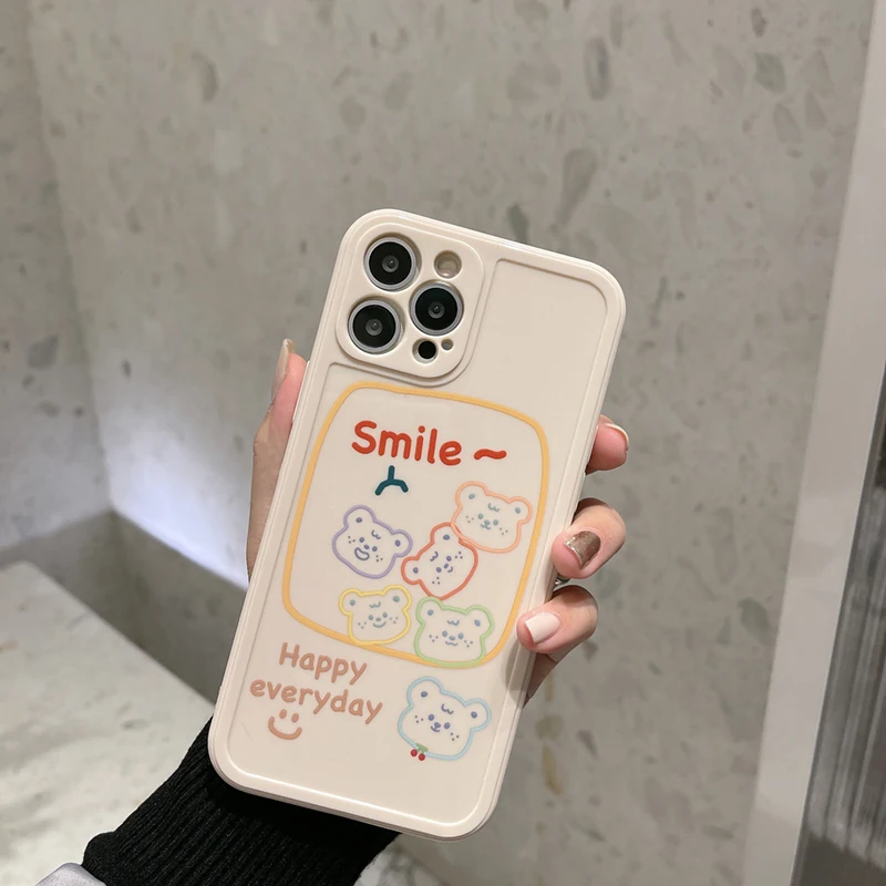 

SJJING Apply To IPhone Case 12PROMAX Silicone Full Bag Color Painting Picture Frame Bear