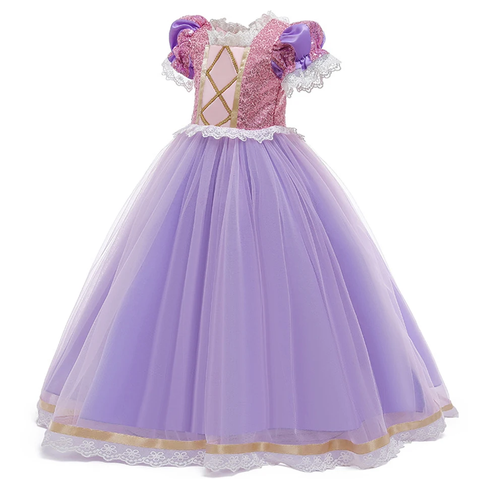 Girls Princess Tangled Dress Sequins Fancy Cosplay Costume For Kids Purple Luxury Ball Gown Halloween Birthday Party Vestido | Детская