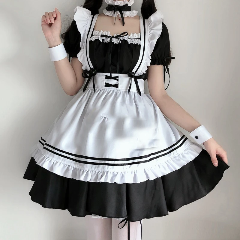 

2021 New Spring Amine Black Cute Lolita French Maid Cosplay Costume Dress Girls Woman Waitress Maid Party Stage Costumes