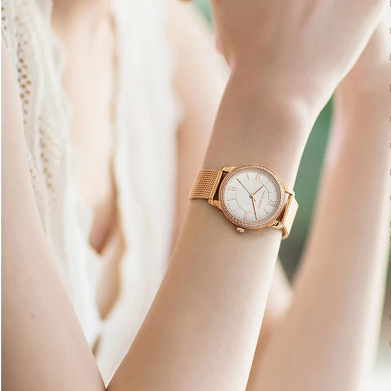 Часы женские Кварцевые водонепроницаемые из нержавеющей стали с сетчатым