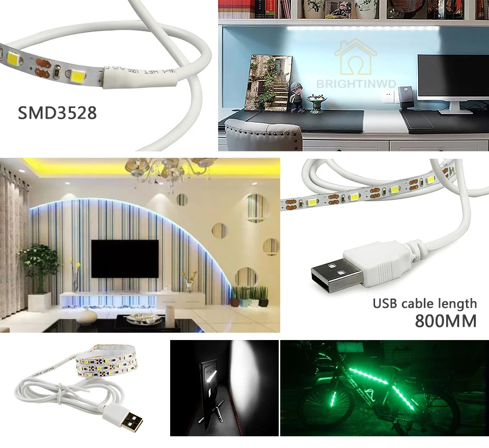 ТВ фон 5В USB Светодиодные ленты светильник ing 50 см 1 м 2 3 Кабель для