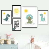 cartoon dinosaur stegosaurus 26 letters wall art canvas painting nordic posters and prints wall pictures for kids room decor