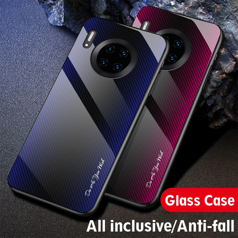 Texture Glass Phone Cases For Huawei Mate 30 20 Lite Pro P30 P20 2019 Gradient Tempered Case Back Cover Bumper | Мобильные телефоны