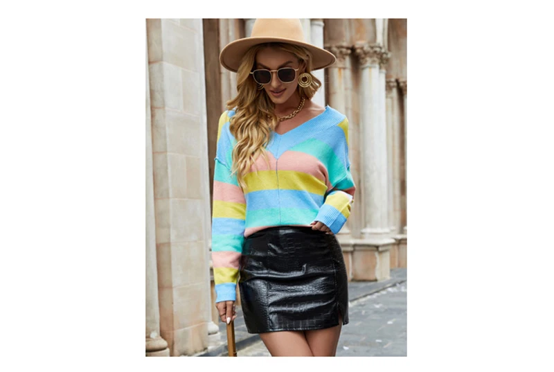 Весенний разноцветный полосатый пуловер Fitshinling свитер 2022 весенний топ с