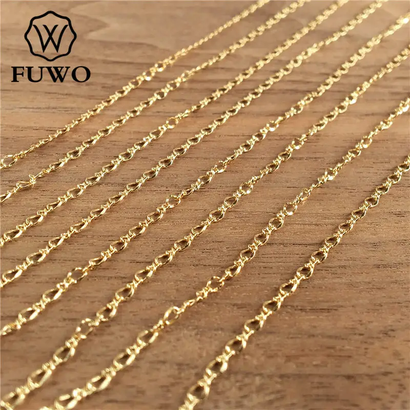FUWO Wholesala-Cadena de latón de alta calidad con oro de 24k sumergido, cadena ovalada antideslustre para fabricación de collares, 2x3mm, 0 metros/lote NC010