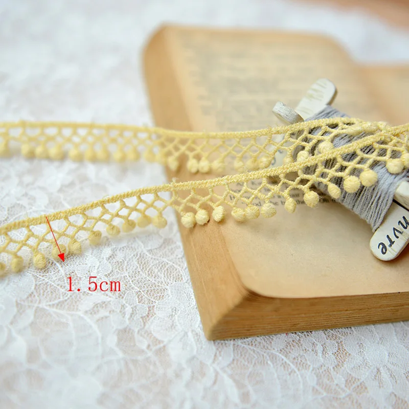 

Yellow color cotton tampon water soluble embroidery vintage dresses doll laciness 1.5cm x 2meter cloth lace