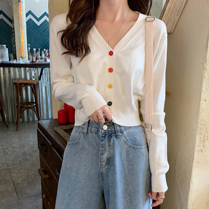 Вязаный кардиган для ранней осени тонкий женский свитер-пальто девочек