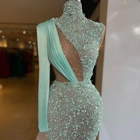 high collar mermaid evening dress sequins one shoulder prom gowns beading floor length second reception dresses customise
