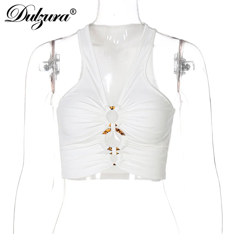 

Dulzura Sling Deep V Neck Sleeveless Women Summer Fashion Streetwear Solid Color Crop Tank Top Clothing