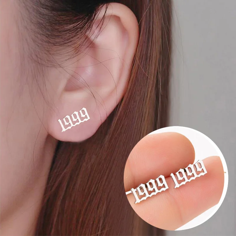 Old English Number earrings Women Custom Jewelry Year 1991 1989 1999 Girls Birthday Gift collane | Stud Earrings