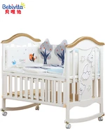 babyfond solid wood crib european multifunctional white baby bed high quality stitching cradle for newborn bebe