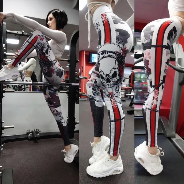 

European And American-Style Hot Selling Women's Spring Skull Digital Printed Sexy Buttock Lifting Ankle-length Pants Leggings