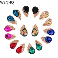 wenhq fashion rhinestone crystal clip on earrings for women party wedding luxury charm gold color no pierced earrings ear clip