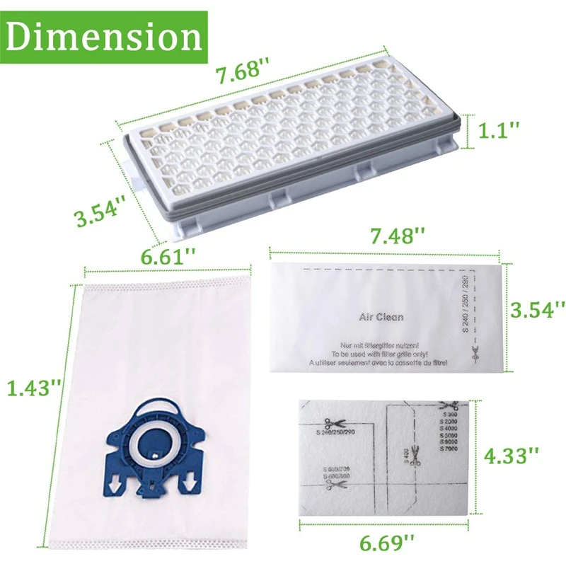 

3D Efficiency GN Vacuum Bags for Miele AirClean Complete C1, C2, C3, Fit S400I-S456I, S600-S658 with SF-AH50 Hepa Filter