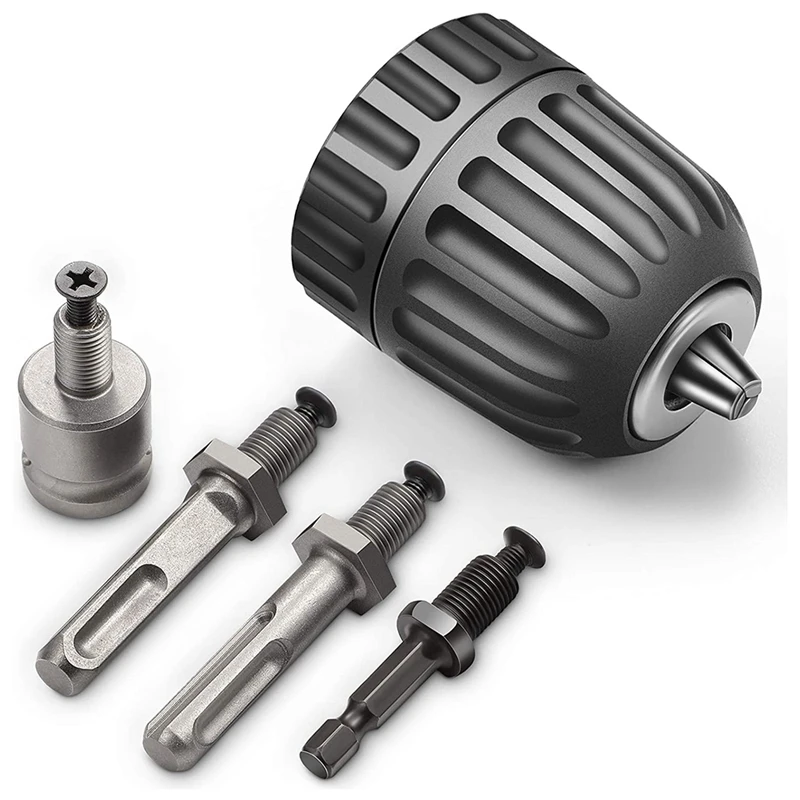 

3/8-24UNF Keyless Drill Chuck Converter Conversion Tool with Hex Round Square Shank for Impact Hammer Electric Wrench