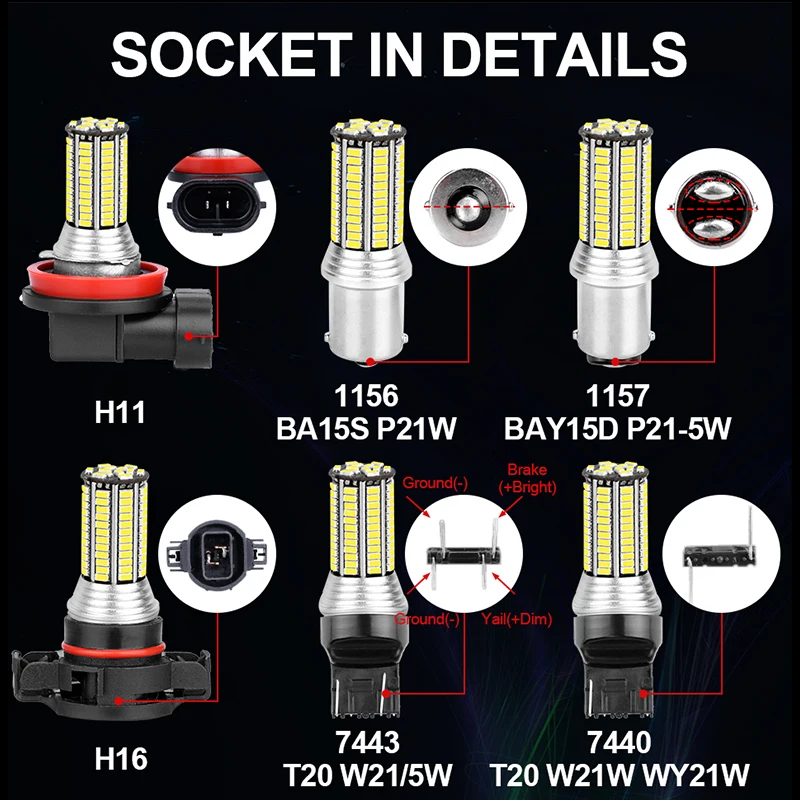 H7 1156 1157 BAU15S 7440 7443 3156 3157 SMD сигнальный светильник противотуманная фара Диодная