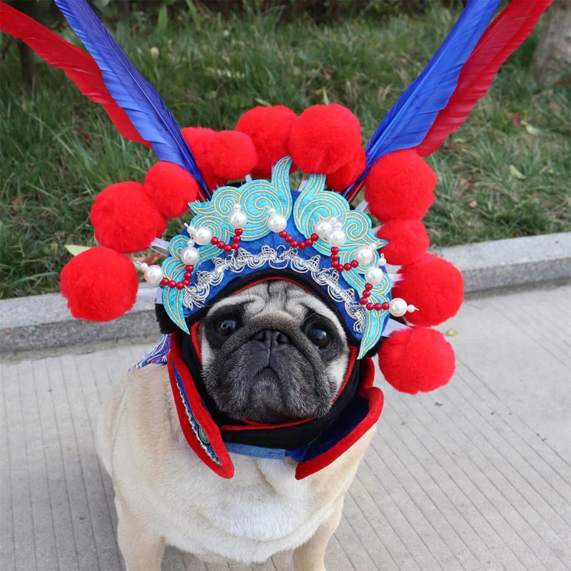 

Funny Dog Hat Chihuahua French Bulldog Accessories Peking Opera Costume Pet Accessories For Small Dogs Puppy Cat Birthday Cap