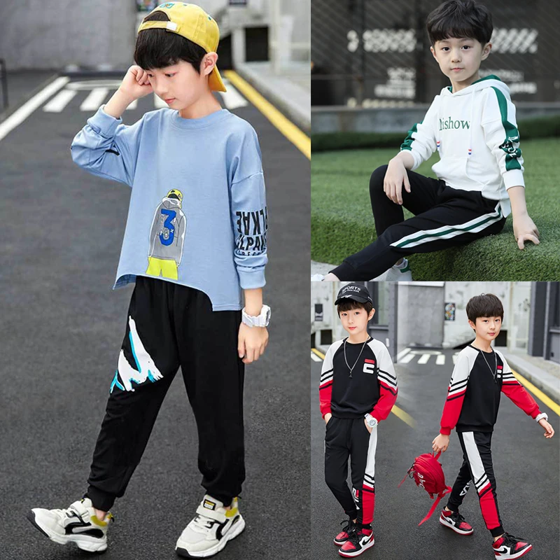 

Teenager Boys Sports Suit Outfits Cotton Two-piece Spring Autumn Children Kids Long Sleeve Casual Clothes Boys Set