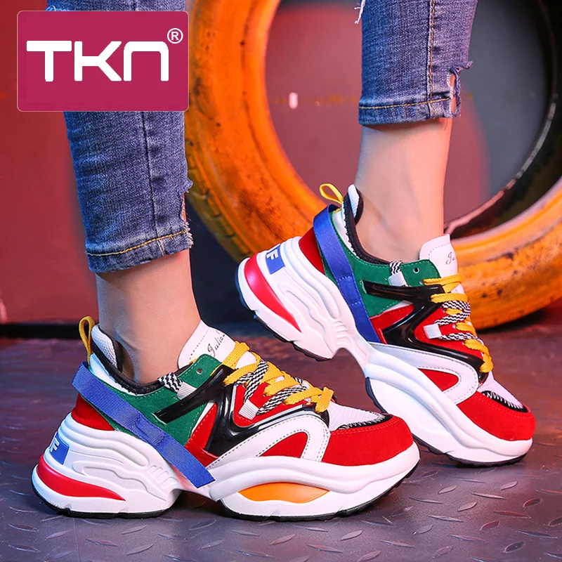 TKN Women Flat Platform Sneakers Shoes Mesh Breathable Sport Ladies Colorful Casual Autumn footwear women 1853 | Обувь