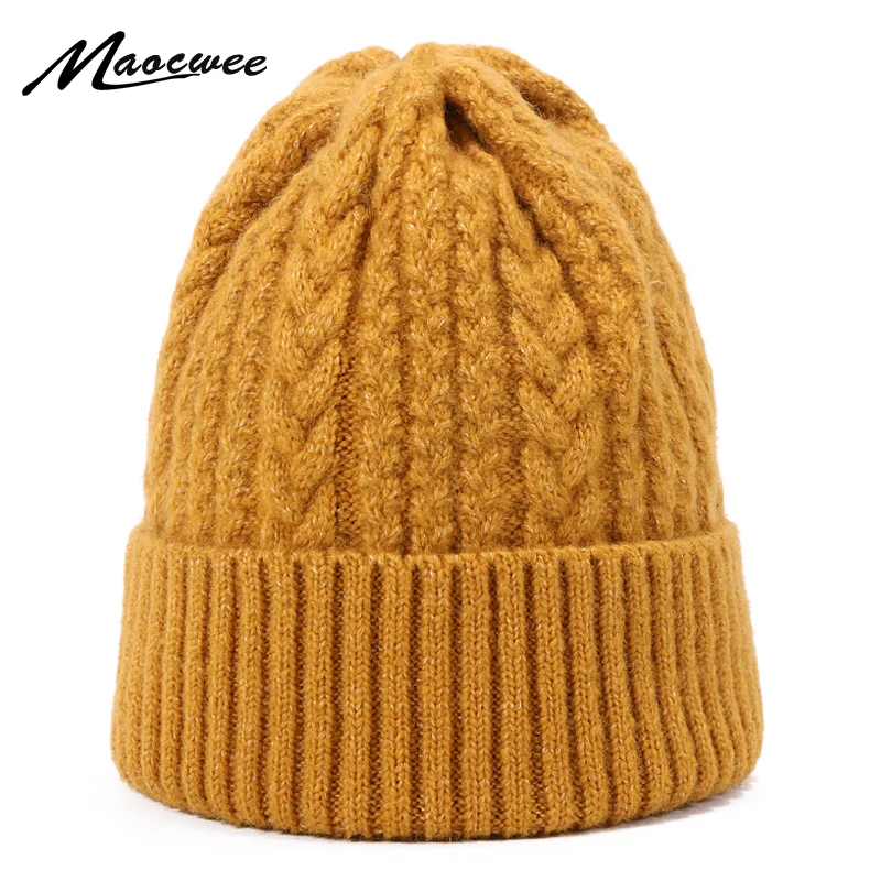 

Womens Hats Beanie Hat Autumn Women Wool Knit Cuff Watch Cap Twisted Stripe for Girls Spring Winter Skull Hats Female Fashion