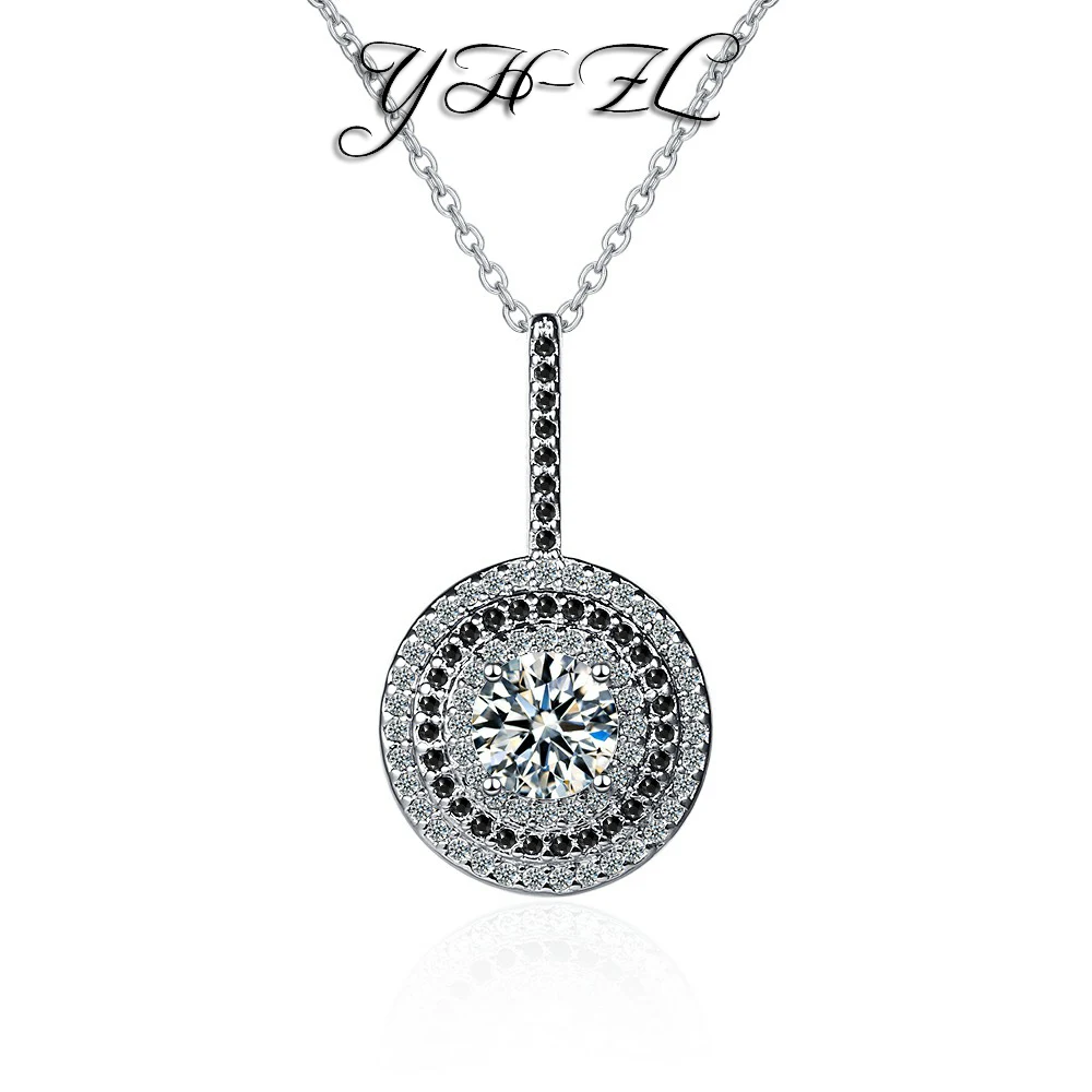 

YH-ZL 100% 925 Sterling Silver Pendant Necklaces Collar for Women Wedding Engagement Dazzling Round Cubic Zircon with Chain