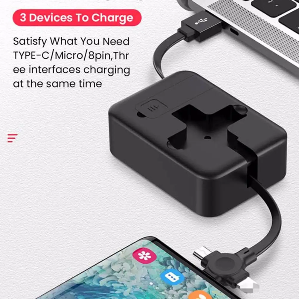 Внешний аккумулятор с выдвижным разъемом Micro USB Type-C 4 в 1 USB-кабель для зарядки и