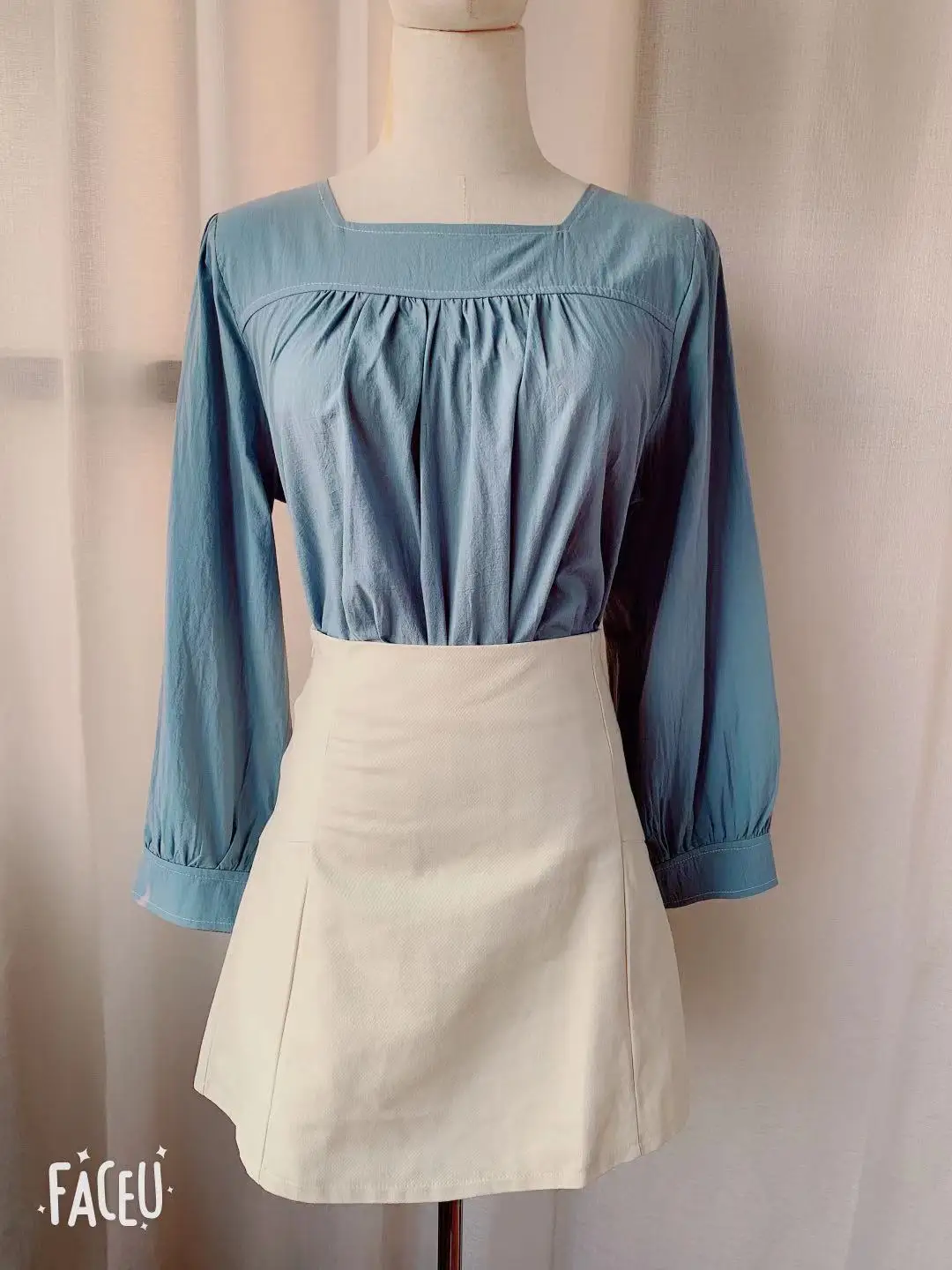 Trajes de primavera para mujer, Blusa de manga larga, Tops de cintura alta, faldas de línea A, trajes de dos piezas, holgados de gran tamaño