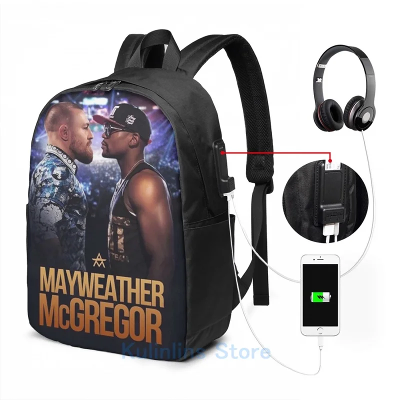Забавный графический принт CONOR mcgregor vs Мейвезер бой USB заряд рюкзак школьные сумки