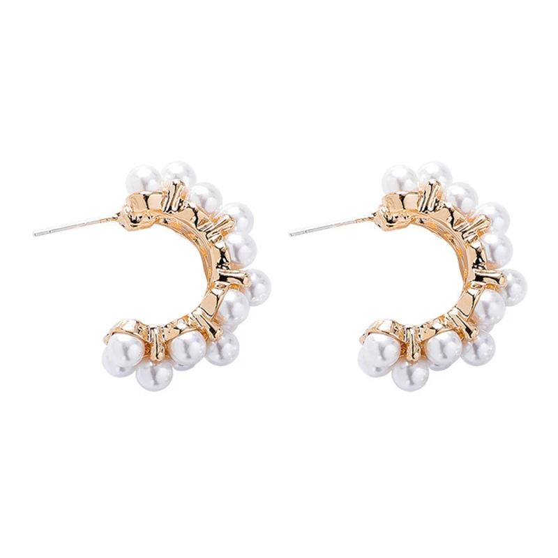

2021 New Vintage Japan Korean Hoop Earrings For Women Handmade Sweet Simulated Pearl Circle Jewelry Pendientes Gifts