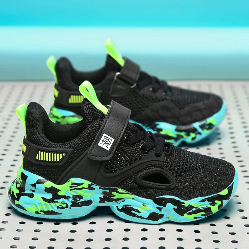 

Shoes Summer Kids Fashion Sports Running Casual Shoes Boy Sneakers Size 3.5 For Children 10 Years Old Knit Vamp With Hook & Loop