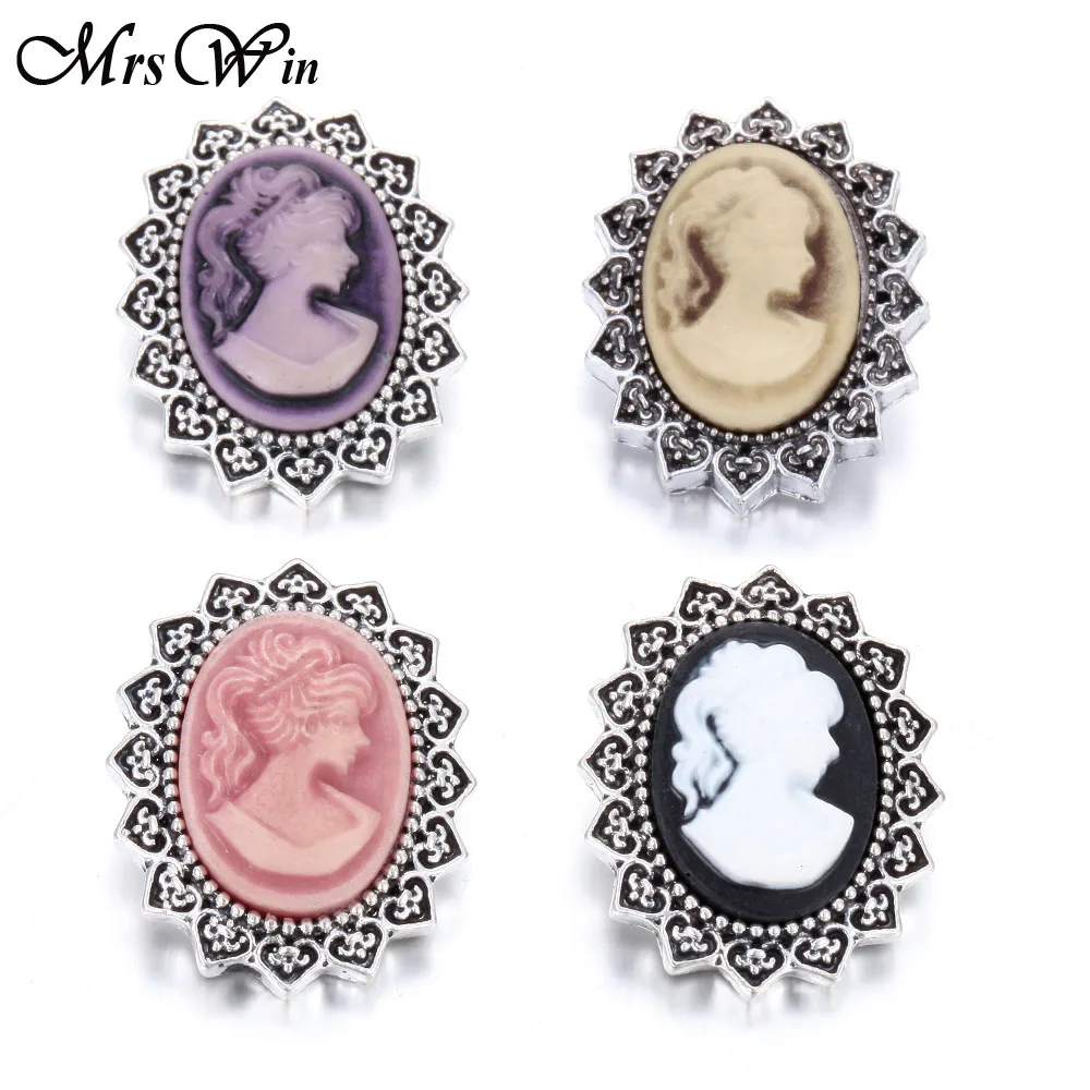 6pcs/lot New  Snap Jewelry 4 Colors Beauty Head 18mm Snap Button fit Snap Bracelet Watches Women DIY Charms