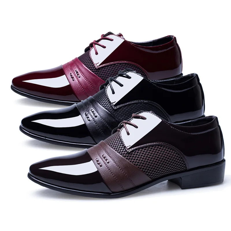 

Mens genuine leather shoes men's dress shoes Business wedding shoes Oxfords lace up Pointed toe flats big size